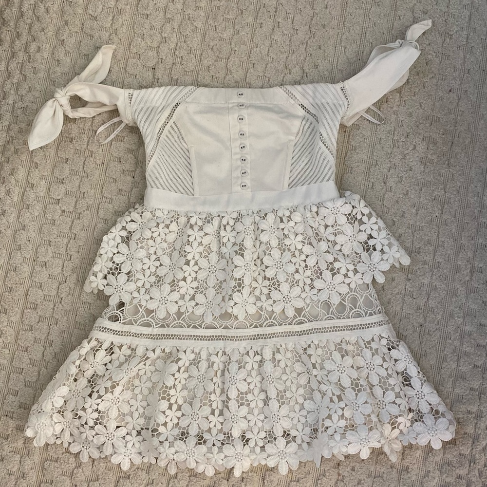Self-Portrait White Lace Mini Dress